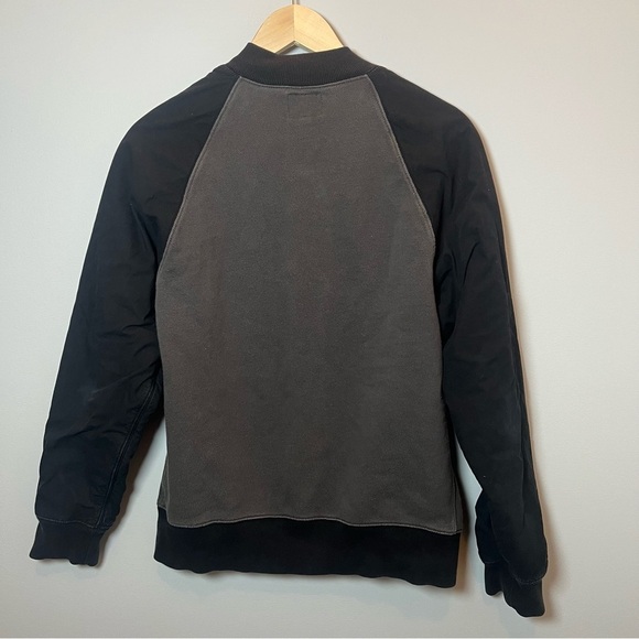 J. Crew Men’s size Small Black Gray Authentic Fleece Snap Button Varsity Jacket - Picture 3 of 5